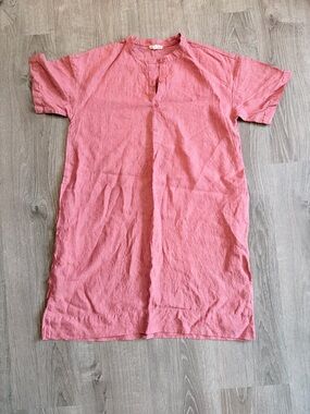 Eileen Fisher Short-Sleeve PINK RED Linen shirt Dress